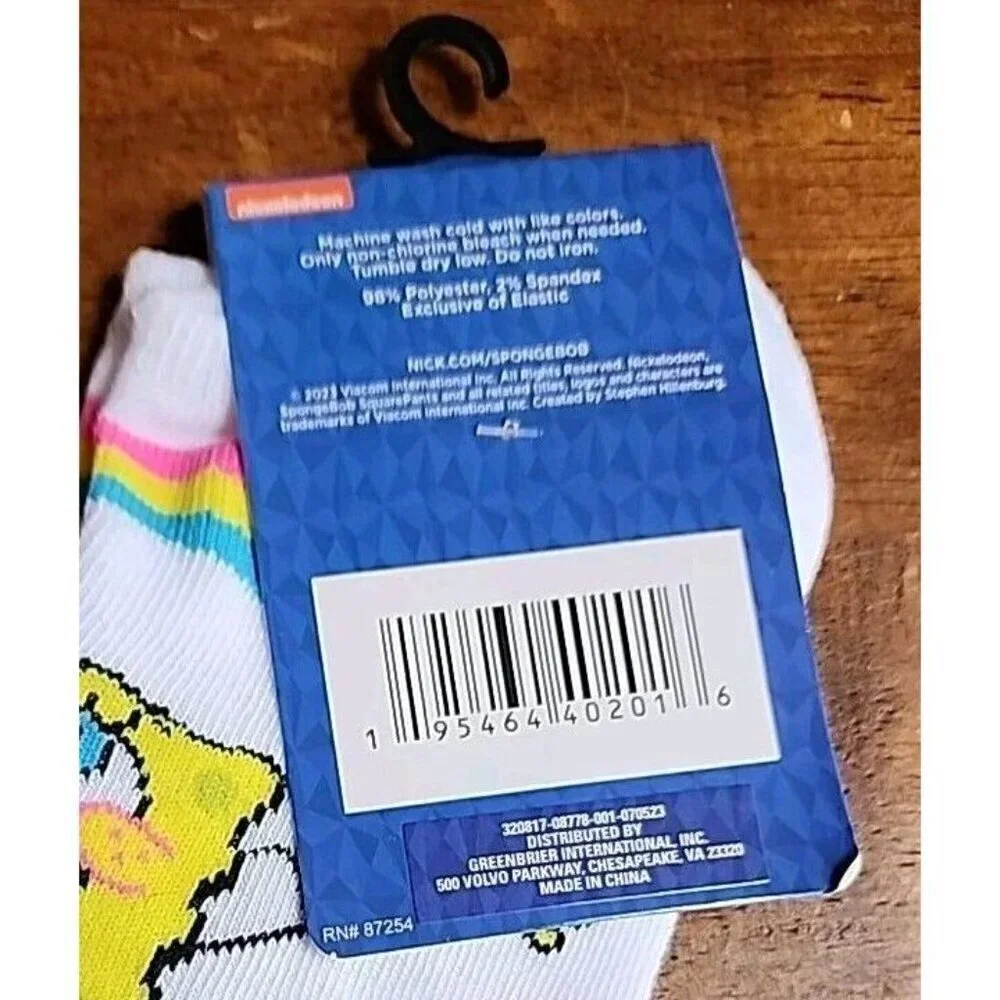 Spongebob Sqarepants Women's Socks Shoe Size 4-10 Rainbow